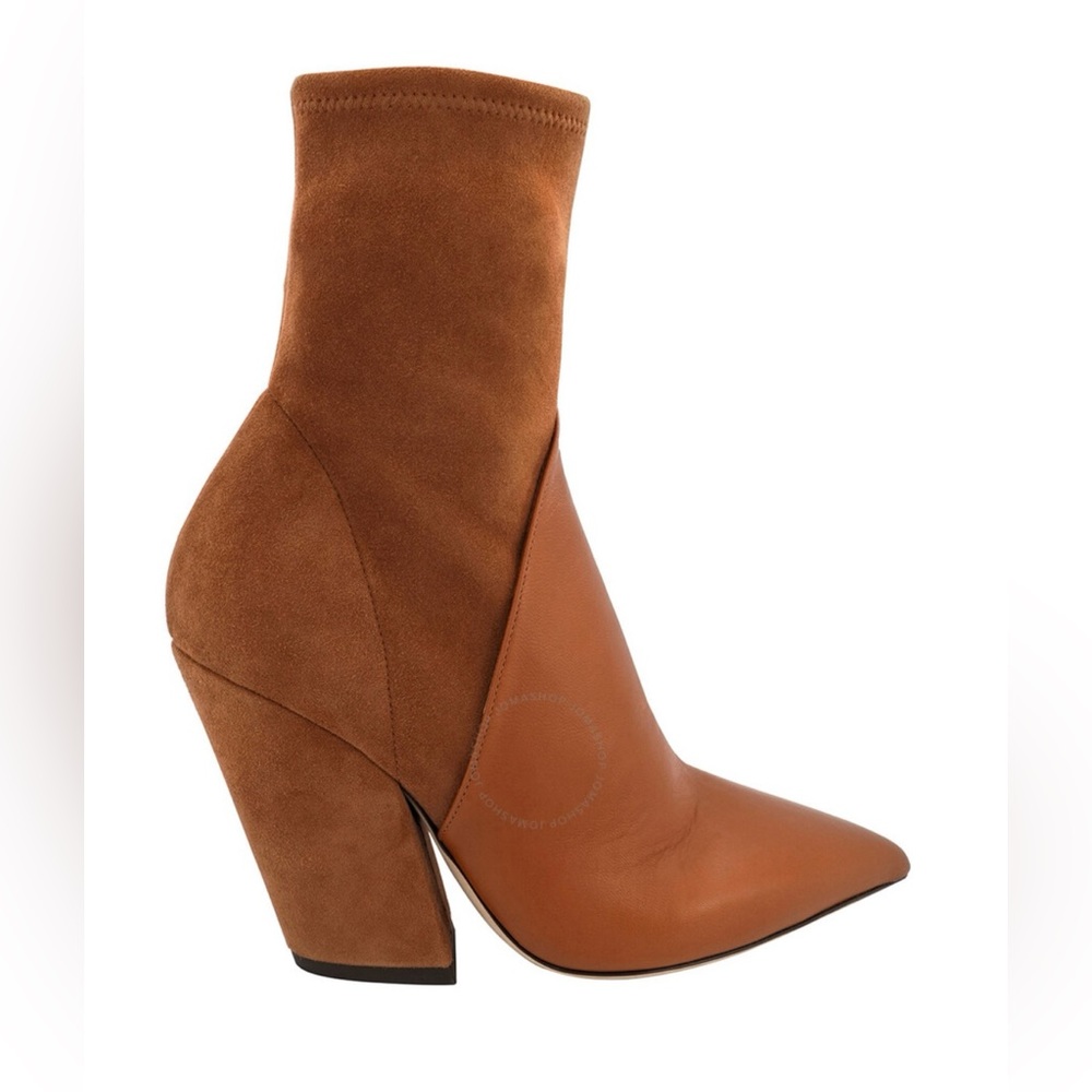 Burberry Ladies Nutmeg Panelled Suede And Lambskin Ankle Boots